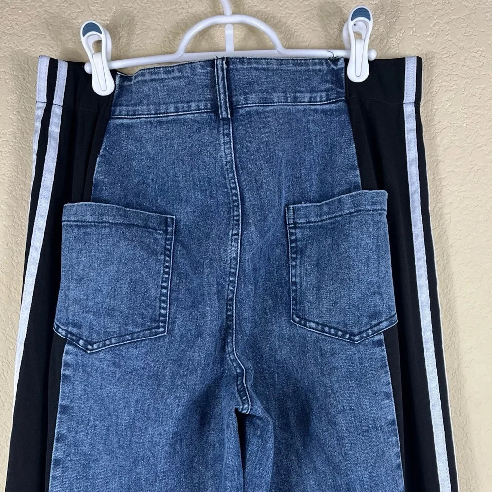 Jeans with Patchwork Three Stripes High Waisted  Color Block Wide Leg size Large - Picture 7 of 10